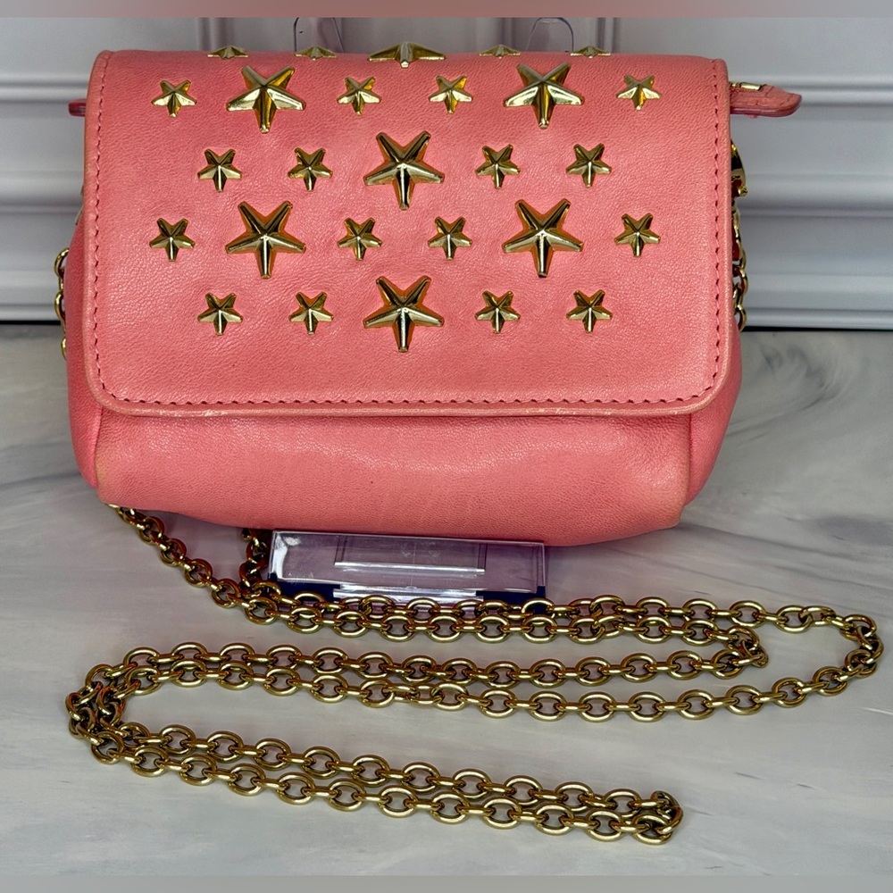Jimmy Choo Rebel Mini Star Studded Leather Bag | Rose Pink Crossbody | Full Set